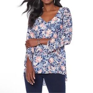 Lysse' Blue Bold Garden Women's Bi-Level Top, Lined, Sz XL